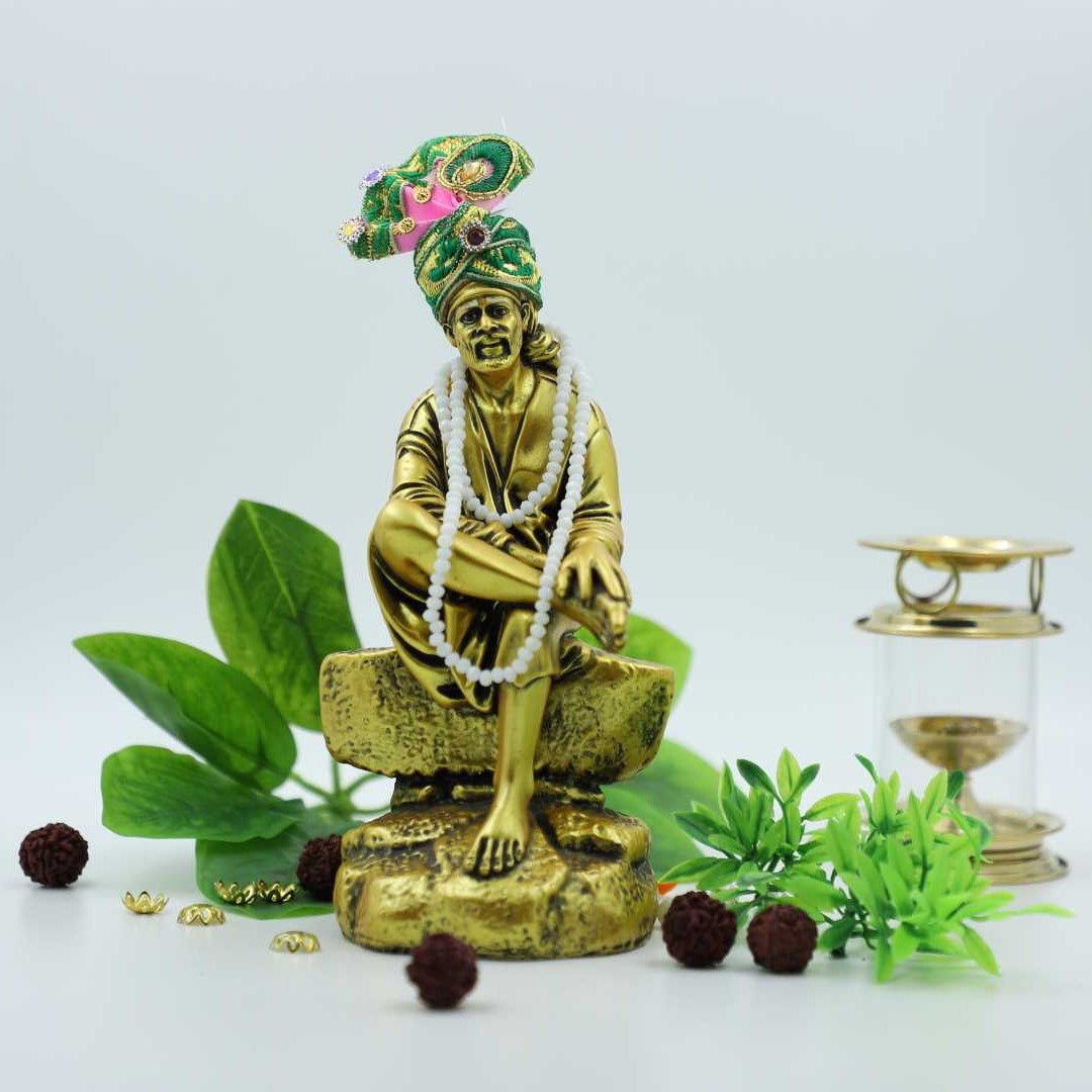 Hemant art Shirdi Sai Baba Idol,Murti, Statue Sitting On Stone -  7.5 Inche Orange